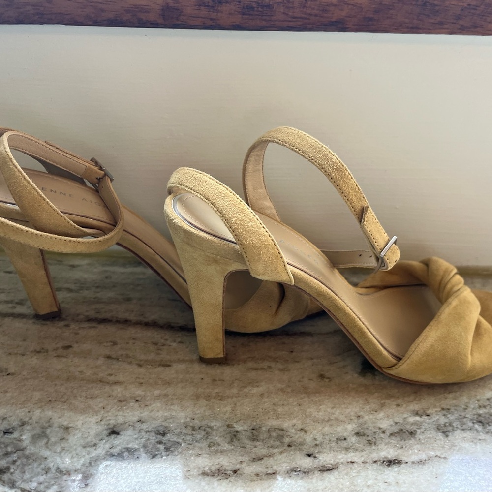 Yellow Honey Suede Leather MARTANA Etienne Aigner Ankle Wrap Heeled Sandals Sz 9 - Picture 6 of 9